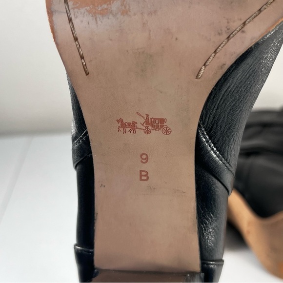 Coach Womens 9 Alexandra Black Leather Mid Calf Heeled Boots Buckle Booties - Picture 11 of 13